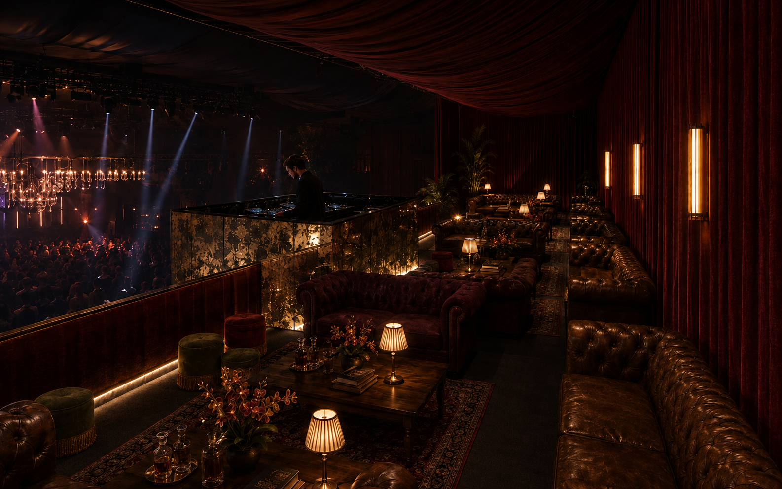 Ambientación nocturna del sector VIP de Cipriani